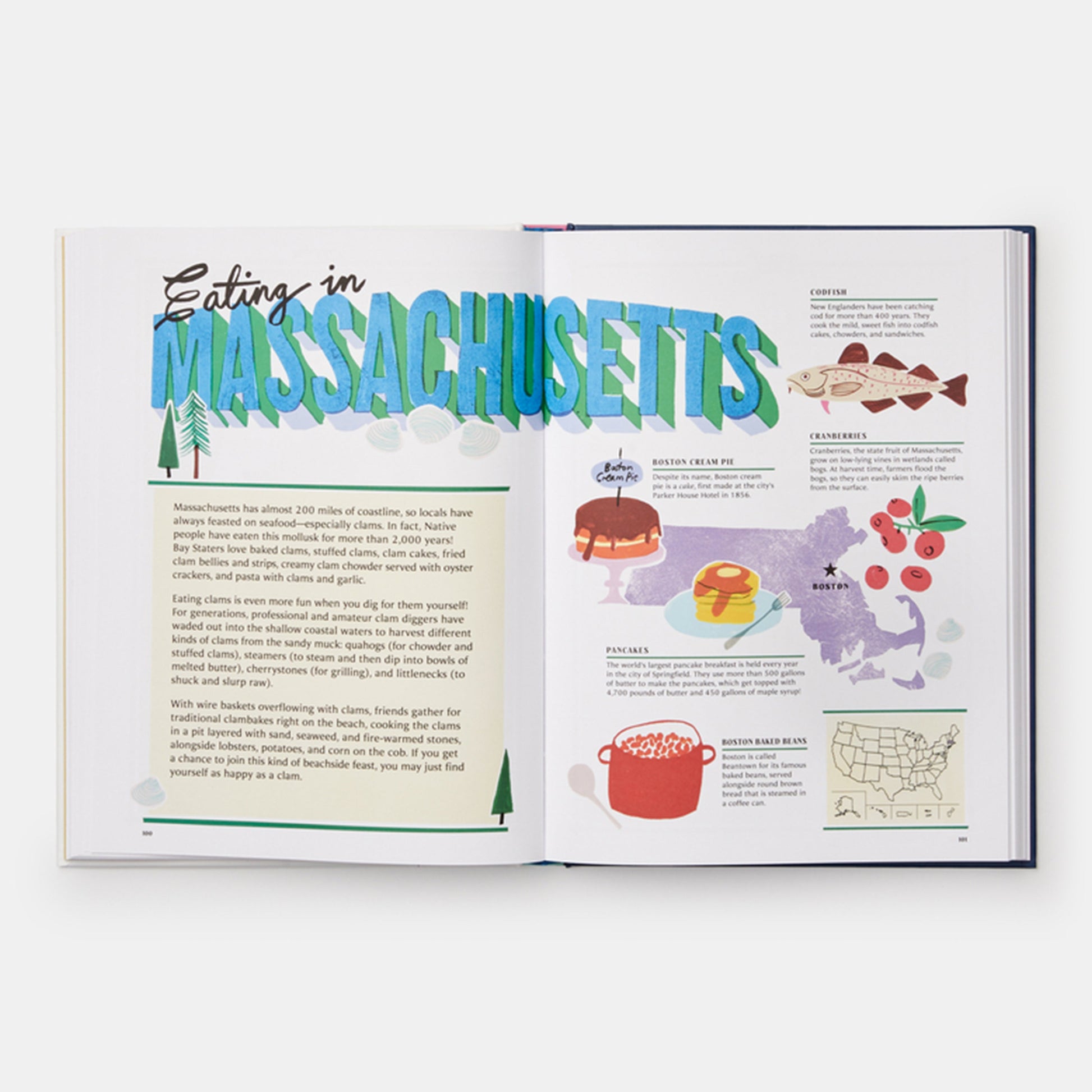 Los sabores de Estados Unidos: un atlas de datos curiosos sobre la comida y recetas de cada estado.