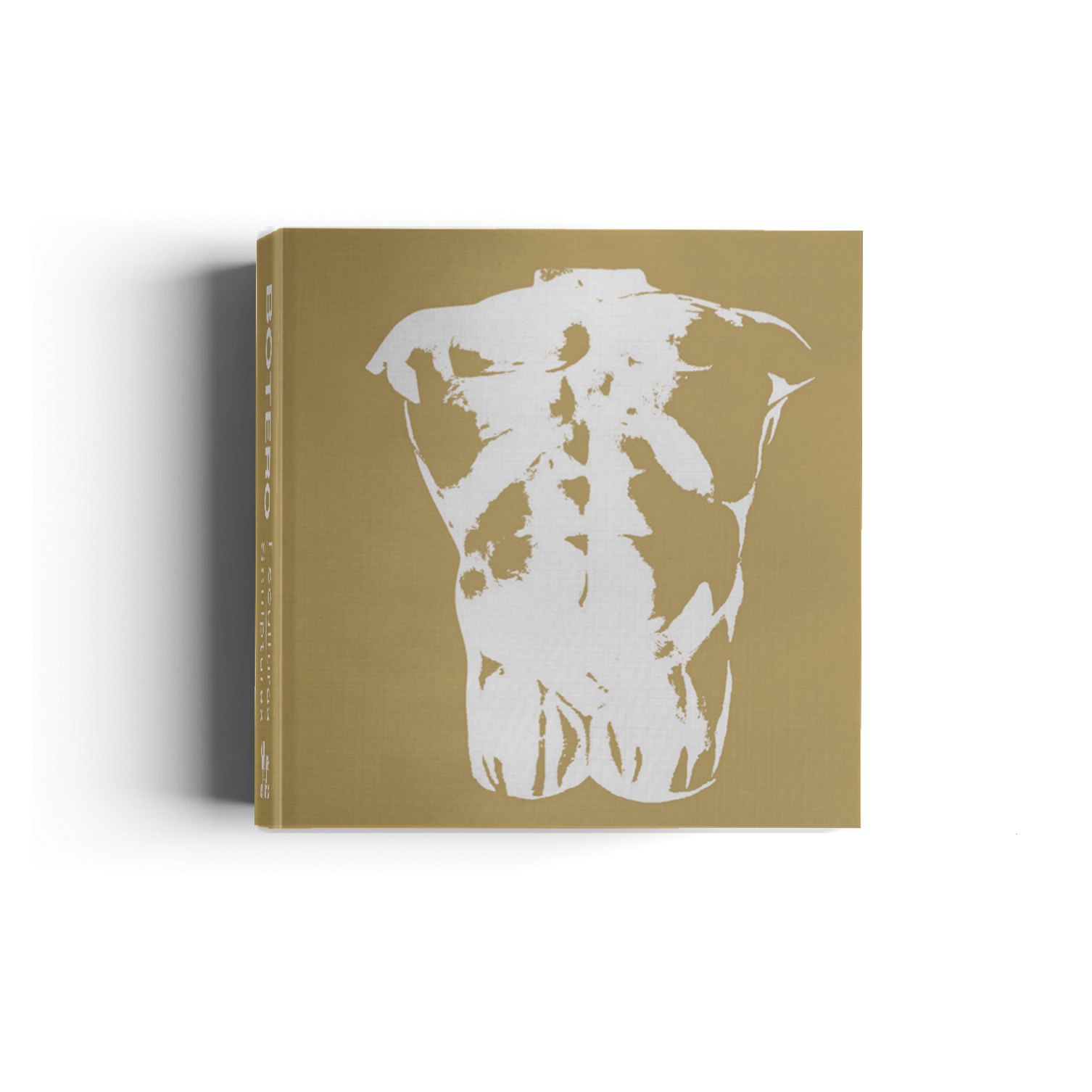 Book with a white dog silhouette on a beige cover against a white background